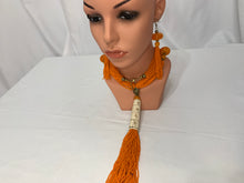 Load image into Gallery viewer, Orange Multi Strands Seed Beads Necklace/Earrings Set
