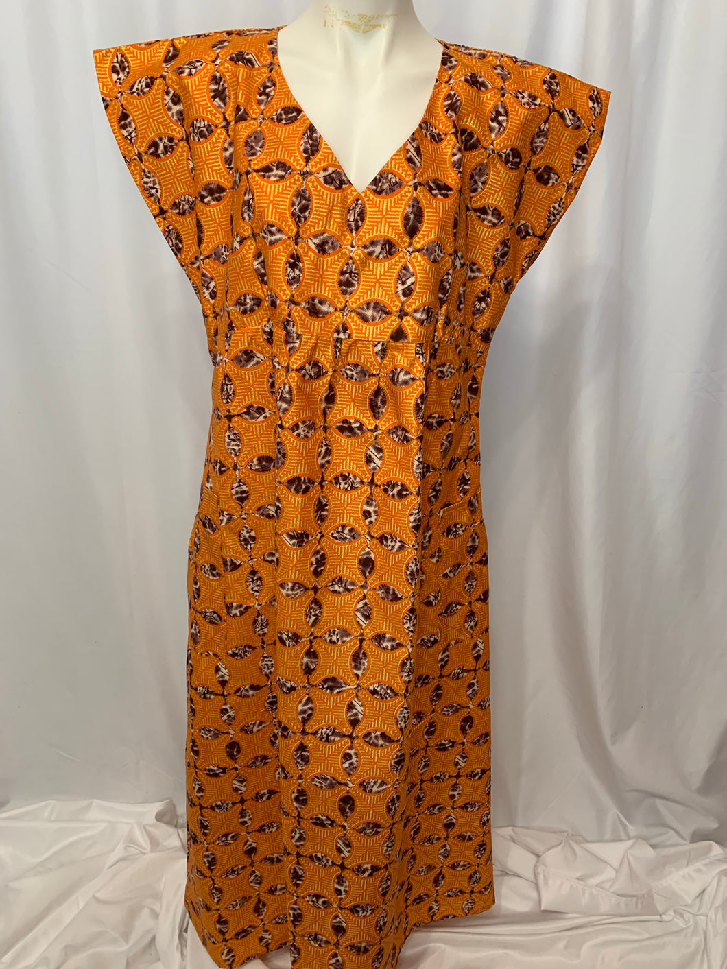 African Print V-Neck Wax Print A-Line Maxi Dress One Size L -XL